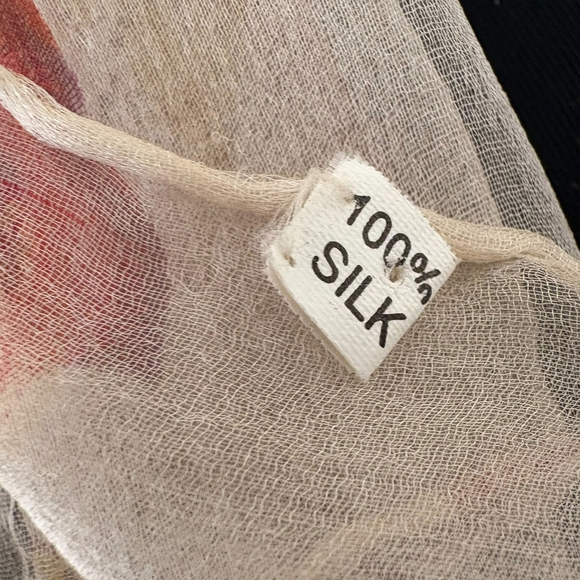 1950s Sheer Silk Floral Scarf Cream Red Yellow Rose - Picture 4 of 10